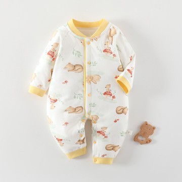 嬰兒薄棉連體衣秋冬款純棉40克加棉對開哈衣男女寶寶保暖棉衣棉服鑫弘-萌寶童裝可開發票