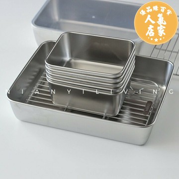 不鏽鋼料理盤 日式不鏽鋼料理盤家用食物保鮮收納盤 燒烤火鍋廚房備菜盤子ins風