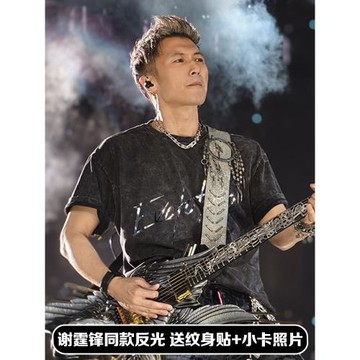 謝霆鋒2025演唱會同款周邊反光短袖T恤水洗黑重磅純棉應援上衣服