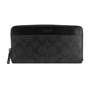 COACH新款大CLOGO質感拉鍊長夾(黑灰紫紅滾邊)