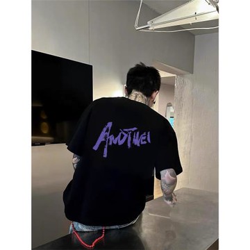 美式街頭潮牌痞帥黑色短袖t恤男ins國潮復古重磅純棉小領口上衣夏