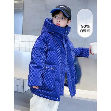 兒童中長款格子連帽羽絨服2025新款加厚冬裝男童冬季炸街免洗外套