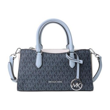 MICHAEL KORS-撞色防刮PVC 拼接皮革兩用包(米白x深藍)小款