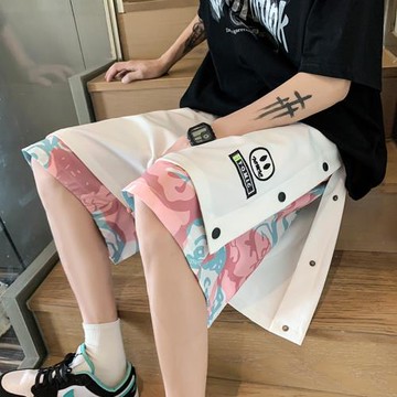 假兩件排扣短褲男生夏季薄款潮牌胖子大碼褲衩美式運動寬松五分褲