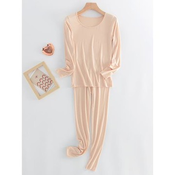 女士保暖內衣薄款莫代爾秋衣秋褲套裝春秋打底棉毛衫內穿襯衣襯褲