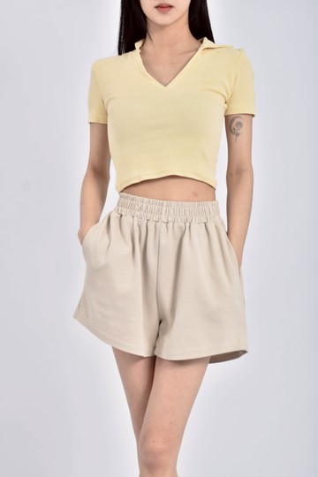 (S) belita修身短版質感黃色短袖上衣