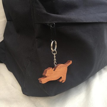 woowood-原木鑰匙圈-貓