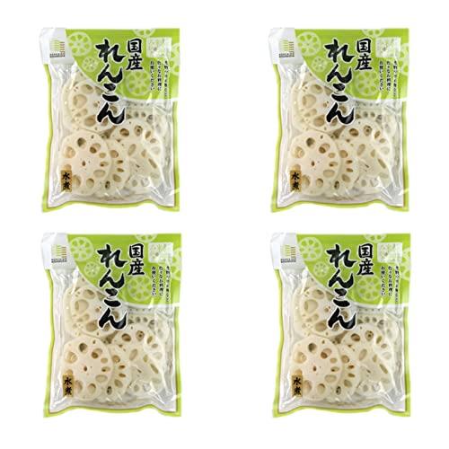 国産れんこん スライス水煮 120g×4袋(国内産蓮根)煮物や炒め物など色々なお料理にお使いください。(レンコン水煮 和え物 和風料理)