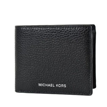 MICHAEL KORS 男款燙字LOGO荔枝紋零錢袋短夾-黑色