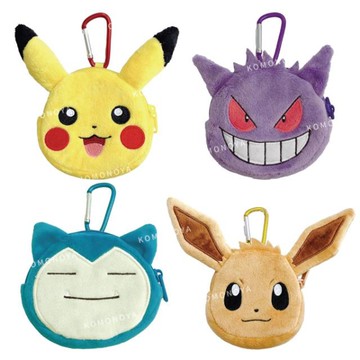 小禮堂 Pokemon 寶可夢 扣環絨毛零錢包 (大臉款) 皮卡丘 伊布 耿鬼 卡比獸