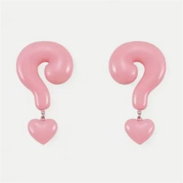 MoonDy 耳環女 耳環 問號耳環 港風 粉色 安可拉紅 飾品 622 垂墜 大耳環 歐