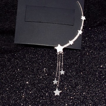 小眾潮品無耳洞星星流蘇耳闊夾S925銀針耳釘耳骨夾耳鼓個性耳飾品1入