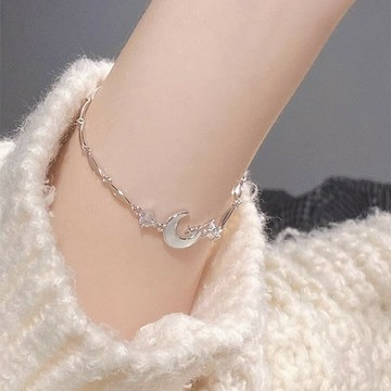 貝母月亮手鏈女款純銀輕奢小眾 精致女士高級感手鐲閨蜜生日禮物
