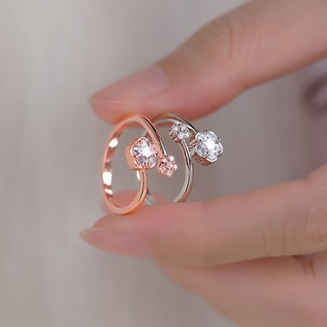 好朋友戒指 N24 可調式戒指 可調戒指 日韓流行時尚戒指 設計款 唯美閃閃櫻花造型 水鑽百搭 戒指 開口戒 配件 飾品