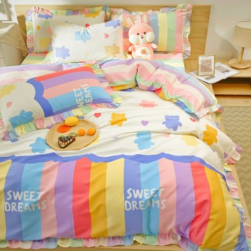 純棉四件套100全棉床單床笠被套ins風公主學生宿舍女床上三件套夏