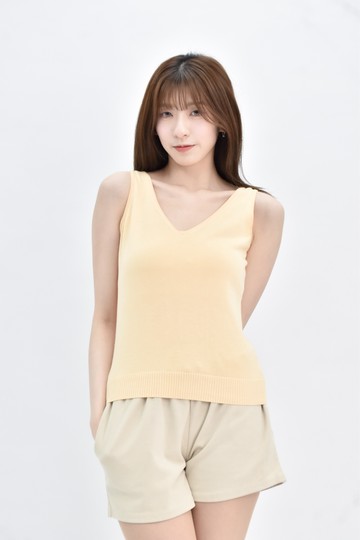 (S) uniqlo 黃色棉質針織純棉無袖上衣