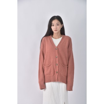 (L) 針織排扣粉色罩衫二手衣