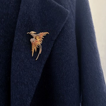 免運🔮風九天玄鳥胸針古典復古仿琺琅漸變鑲鳳凰胸花別針配飾男女防走光 胸針 別針 領針 大衣胸針 裝飾釦 防走光小別針