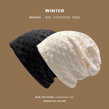 日系褶皺泡泡格紋堆堆帽子女春夏季網紅街頭時尚百搭冷帽包頭帽潮