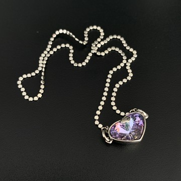 小寶s925純銀神秘紫鋯石愛心毛衣鏈項鏈女輕奢高級感小眾氣質個性