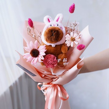 🌻畢業快樂【GOODLILY flower】卡比巴拉畢業花束-粉兔 水豚 生日 畢業 告白