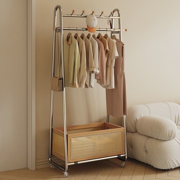 附發票 免運 真藤編新款衣帽架可移動帶籃置物架大容量收納落地臥室家用 SFY PDD9-28 快速出貨