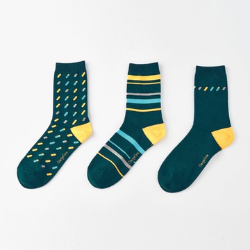 流星雨 三支入抗菌中筒襪 - 綠(F)