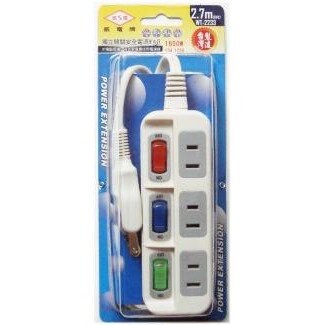 Weirien威電牌 3開關3插座2插孔延長線/180度任意轉插頭2.7M/9尺 WT-2233(同CK2331) 台灣製造MIT