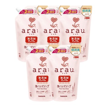 【日本 SARAYA】arau.愛樂寶 溫和洗手慕斯補充包超值組500ml*5入