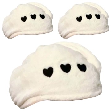 沐慕家居 超吸水刺繡乾髮帽 3個 珊瑚絨材質 62x23cm  愛心