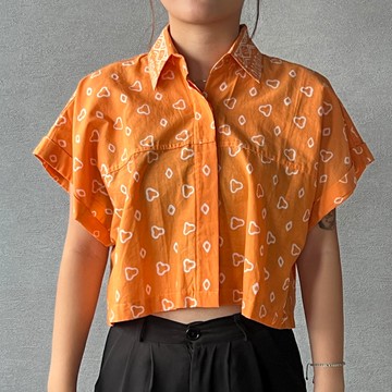 印尼蠟染可愛少女風短版襯衫 PUPUT - 新鮮橘 - PUP013