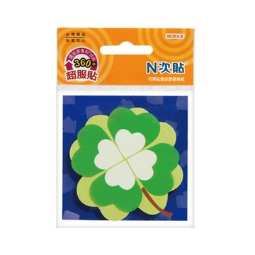 【N 次貼】環狀膠-造型可再貼便條本61805 70x70mm 螢光綠-幸運草 45張/本