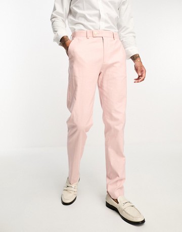 ASOS DESIGN super skinny linen mix suit trouser in pastel pink