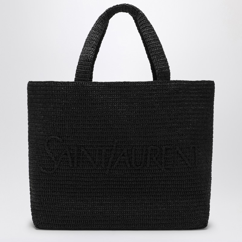 Black Raffia Tote Bag with logo