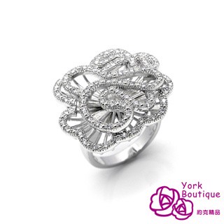 【約克精品】綻花繽放方晶鋯石包銠白金戒指(SGS認證)