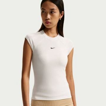 NIKE 短袖上衣 女 緊身 AS W NSW CHILL KNIT RIB SS TOP 米灰 IF0243-133