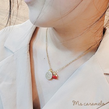 【焦糖小姐 Ms caramelo】星座項鍊 1月摩羯座項鍊 Capricorn 紅瑪瑙&鋯石項鍊 (可雙面配戴)