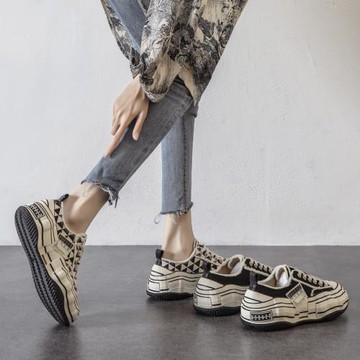 歐洲站板鞋女ins潮千鳥格女鞋新款2025爆款乞丐鞋厚底春季帆布鞋