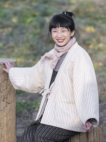 日式和風 豎條紋保暖半纏棉衣