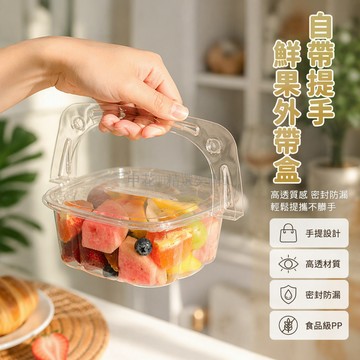 台灣出貨 透明手提果切盒 複合材質食品盒 露營野餐外帶盒 現切水果蛋糕盒 一次使用打包盒 戶外踏青便當盒