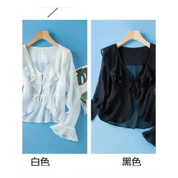 【趙露思同款】喇叭袖真絲罩衫女新款披肩襯衫女外套開衫桑蠶絲