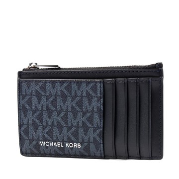 MICHAEL KORS 男款 緹花LOGO防刮證件拉鍊零錢包-藍色