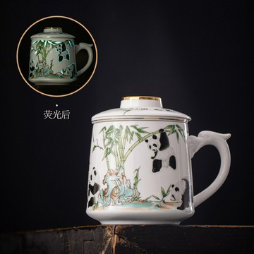 馬克杯 水杯 隨手杯 牛奶杯 羊脂玉茶杯陶瓷水杯馬克杯過濾帶蓋茶水分離辦公杯教師節中秋禮品