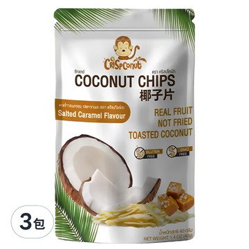 Crispconut 猴子椰子脆片 焦糖味 酥脆健康零食  40g  3包