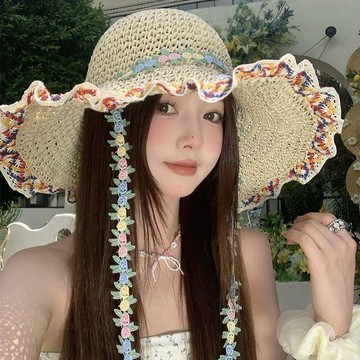 臺灣出🔥🔥民族風大帽檐草帽女夏海邊度假沙灘帽子遮陽防曬漁夫帽草編太陽帽