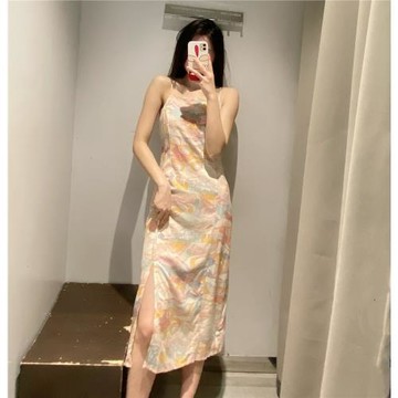 WMXZ自制春夏新品青春女裝法式甜美浪漫時尚印花吊帶寶藏連衣裙