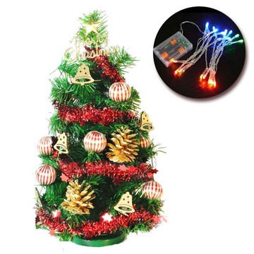 摩達客★台灣製迷你1呎/1尺（30cm）裝飾綠色聖誕樹（木質小鐘系）＋LED20燈彩光電池燈*1（免組裝）下單後5個工作天）_廠商直送