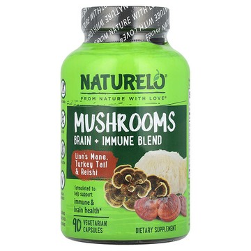 NATURELO, 蘑菇，大腦 + 機體抵抗混合物，90 粒素食膠囊