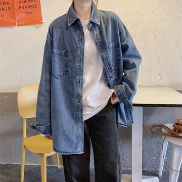 寬鬆大尺碼牛仔襯衫 長袖中長款外穿 復古港味設計感 春秋穿搭 遮肉顯瘦 韓版大碼女裝 2026春秋新款