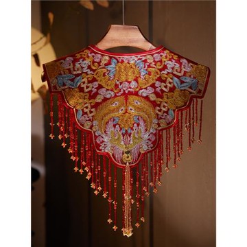中國風云肩 傳統平繡工藝披肩重手工流蘇斗篷 百搭短款小外套坎肩